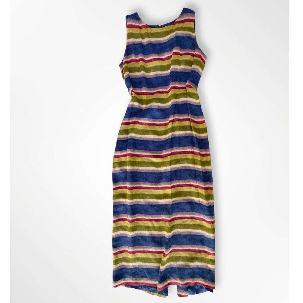 Adrianna Papell, VTG 90s 100% Silk Striped Maxi Sheath, 6